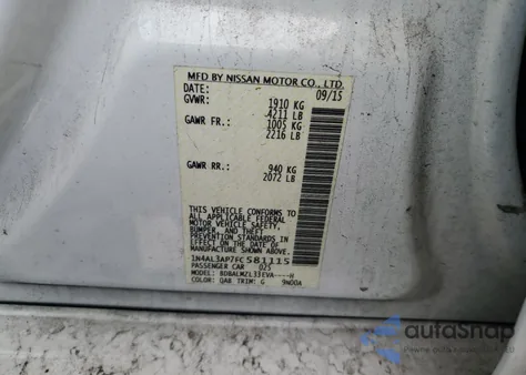 2015 Nissan Altima 2.5 z USA, uszkodzony, nr VIN 1N4AL3AP7FC581115